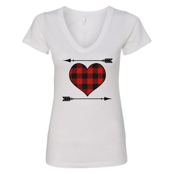 Inktastic Buffalo Plaid Valentines Day Heart Women's V-Neck T-Shirt
