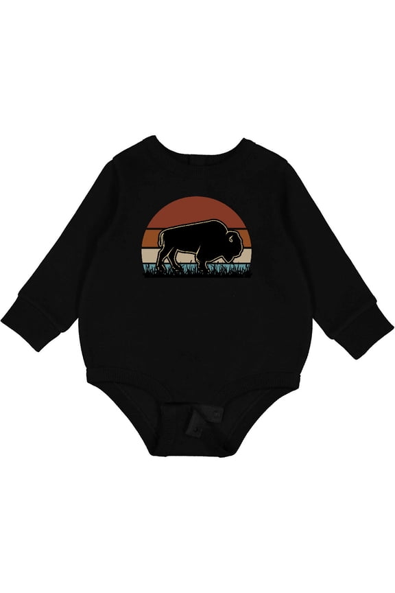 Buffalo Retro Sunset Bison Baby Fleece Bodysuit
