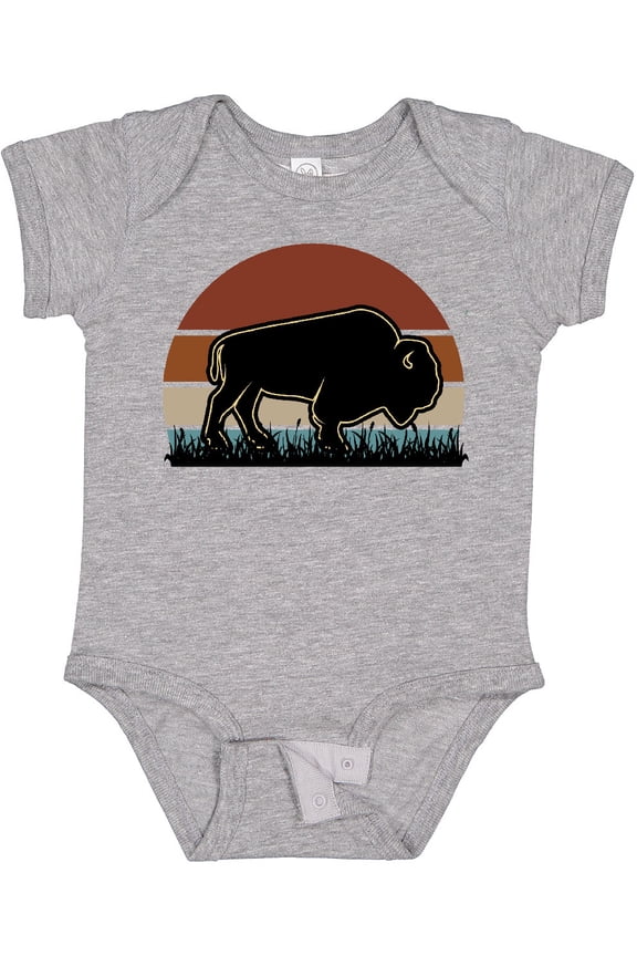 Buffalo Retro Sunset Bison Boys or Girls Baby Bodysuit