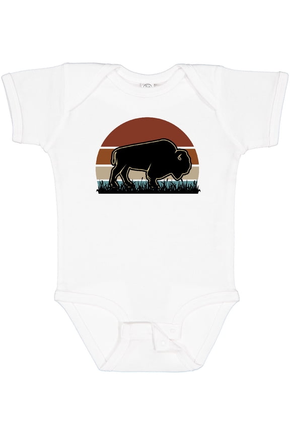 Buffalo Retro Sunset Bison Boys or Girls Baby Bodysuit
