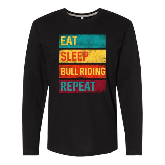 Inktastic Bull Riding Rodeo Eat Sleep Bull Riding Repeat Long Sleeve T-Shirt