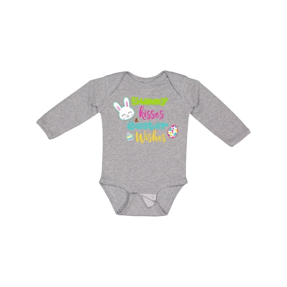 Inktastic Bunny Kisses Easter Wishes, Bunny, Easter Egg Boys or Girls Long Sleeve Baby Bodysuit