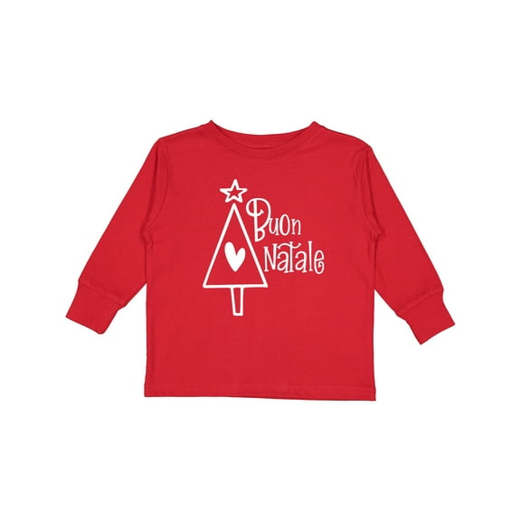 Inktastic Buon Natale Christmas Tree with Heart and Star Boys or Girls Long Sleeve Toddler T-Shirt