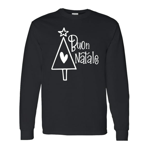 Inktastic Buon Natale Christmas Tree with Heart and Star Long Sleeve T-Shirt
