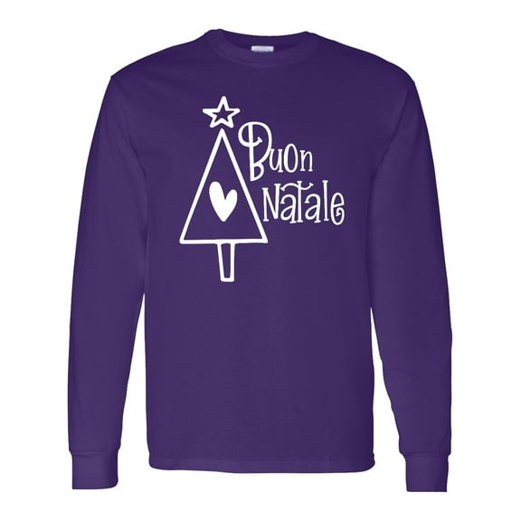 Inktastic Buon Natale Christmas Tree with Heart and Star Long Sleeve T-Shirt
