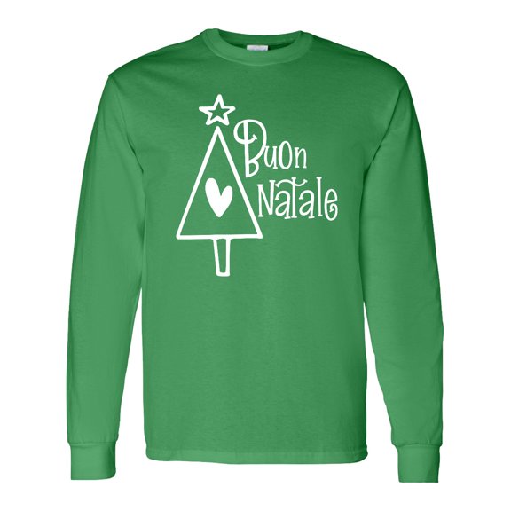 Inktastic Buon Natale Christmas Tree with Heart and Star Long Sleeve T-Shirt