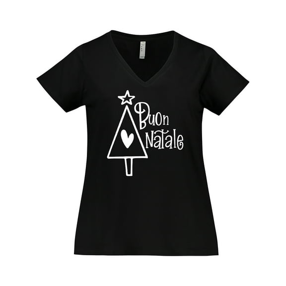 Inktastic Buon Natale Christmas Tree with Heart and Star Women's Plus Size V-Neck T-Shirt
