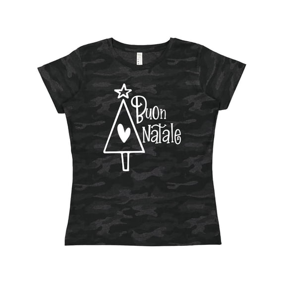 Inktastic Buon Natale Christmas Tree with Heart and Star Women's T-Shirt