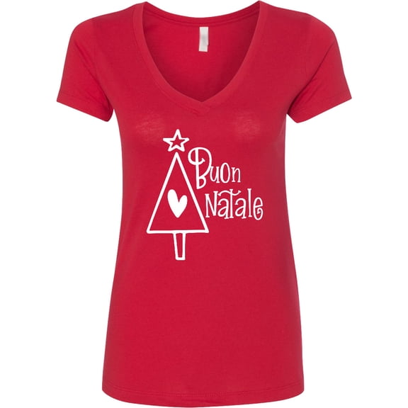 Inktastic Buon Natale Christmas Tree with Heart and Star Women's V-Neck T-Shirt