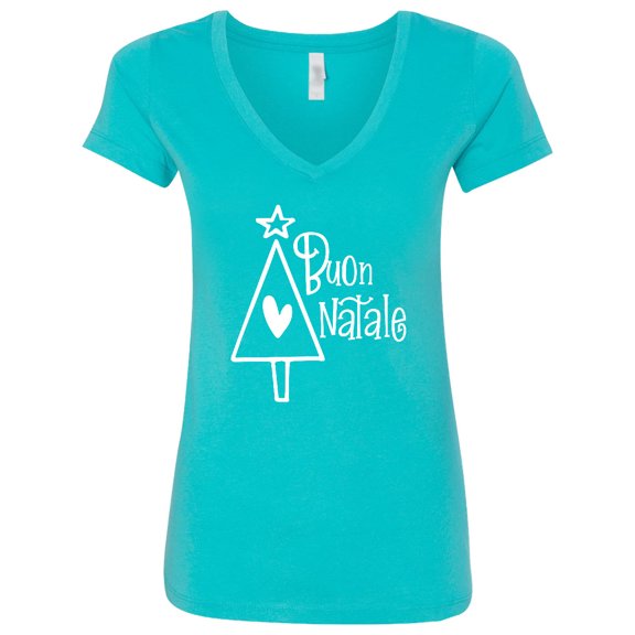 Inktastic Buon Natale Christmas Tree with Heart and Star Women's V-Neck T-Shirt