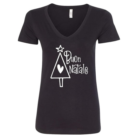 Inktastic Buon Natale Christmas Tree with Heart and Star Women's V-Neck T-Shirt
