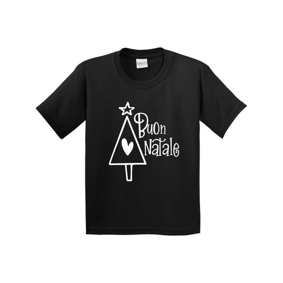 Inktastic Buon Natale Christmas Tree with Heart and Star Youth T-Shirt