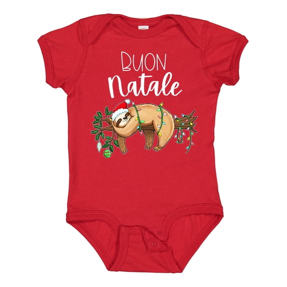 Inktastic Buon Natale Cute Christmas Sloth in Santa Hat with Lights Boys or Girls Baby Bodysuit