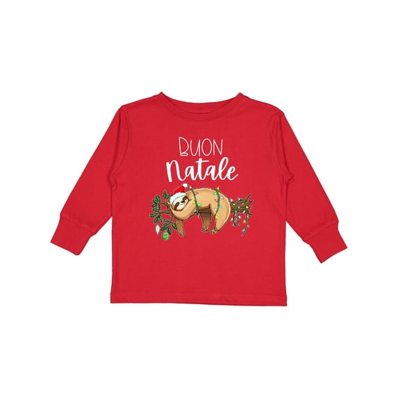 Inktastic Buon Natale Cute Christmas Sloth in Santa Hat with Lights Boys or Girls Long Sleeve Toddler T-Shirt