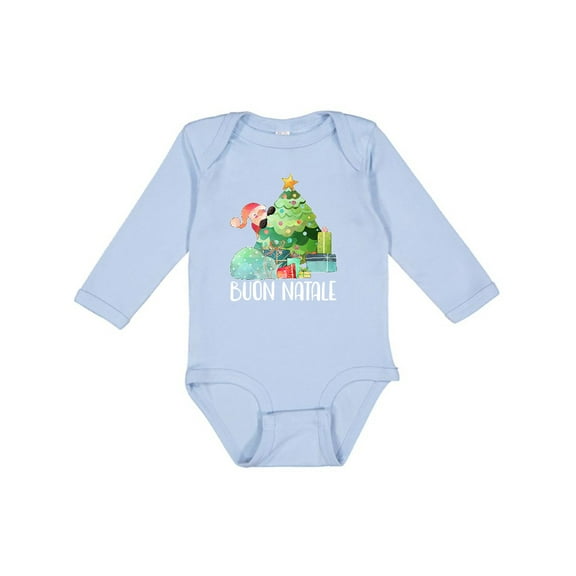 Inktastic Buon Natale Cute Santa and Christmas Tree Boys or Girls Long Sleeve Baby Bodysuit