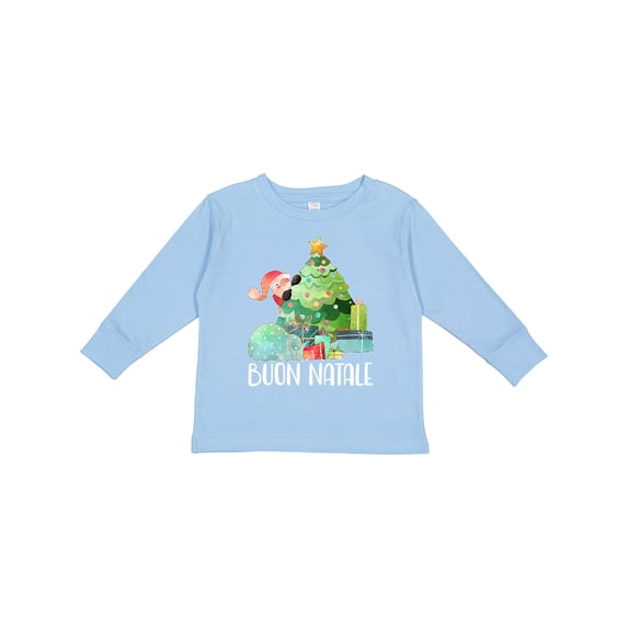 Inktastic Buon Natale Cute Santa and Christmas Tree Boys or Girls Long Sleeve Toddler T-Shirt