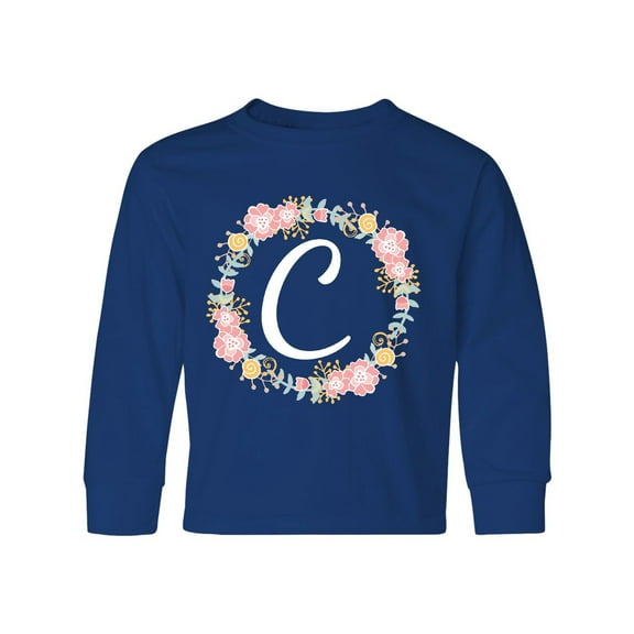 Inktastic C Monogram Alphabet Letter Rose Floral Wreath Long Sleeve Youth T-Shirt