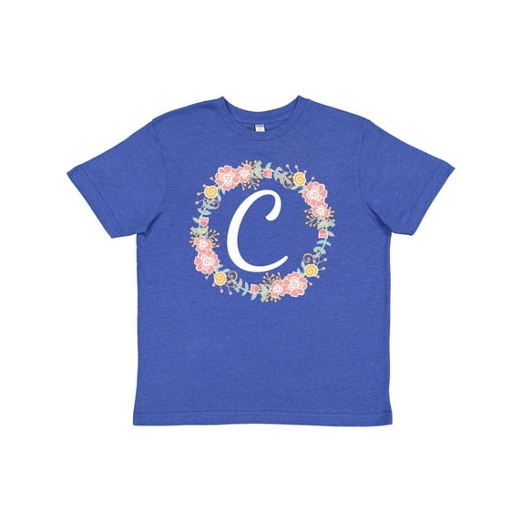 Inktastic C Monogram Alphabet Letter Rose Floral Wreath Youth T-Shirt