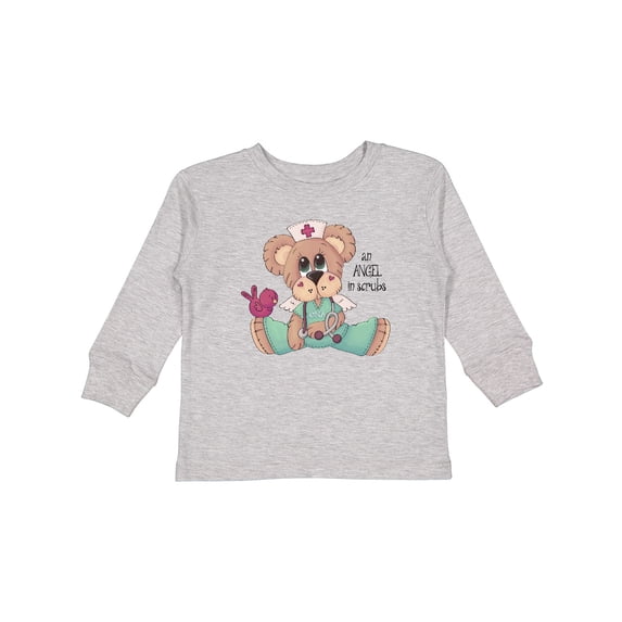 Inktastic CNA An Angel in Scrubs Teddy Bear Boys Long Sleeve Toddler T-Shirt