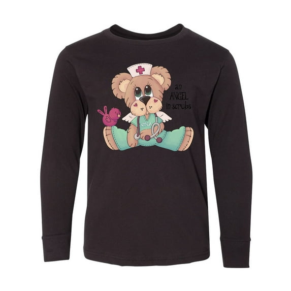 Inktastic CNA an Angel in Scrubs Teddy Bear Long Sleeve Youth T-Shirt