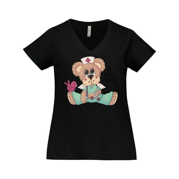 Inktastic CNA an Angel in Scrubs Teddy Bear Women's Plus Size V-Neck T-Shirt