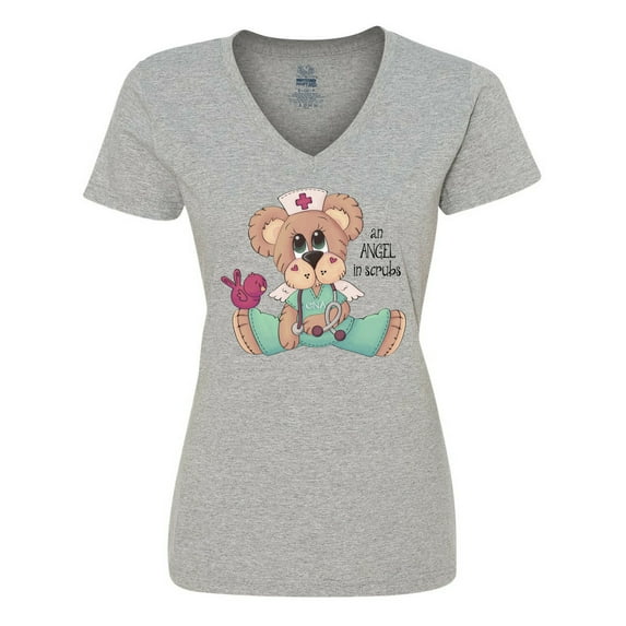 Inktastic CNA an Angel in Scrubs Teddy Bear Women's V-Neck T-Shirt