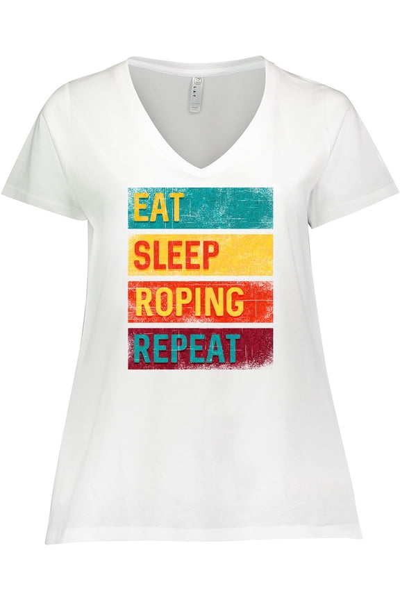 Calf Roping Rodeo Eat Sleep Roping Repeat Women's Plus Size V-Neck T-Shirt