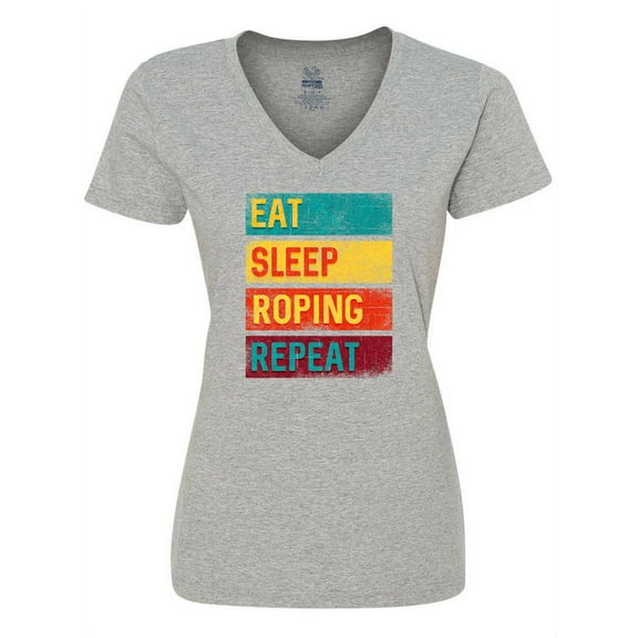 Inktastic Calf Roping Rodeo Eat Sleep Roping Repeat Women's V-Neck T-Shirt