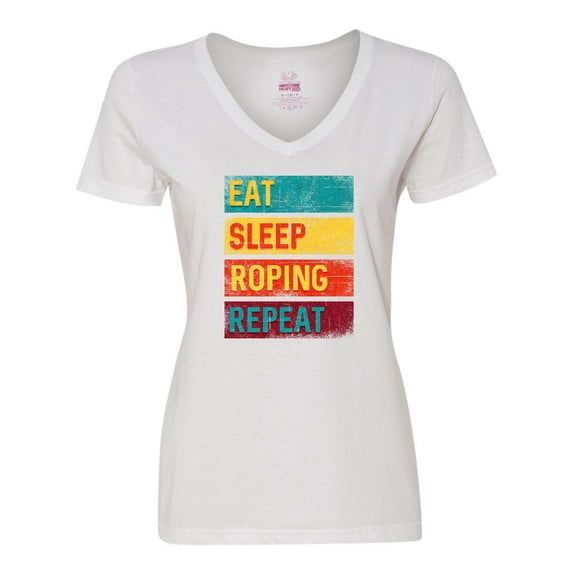 Inktastic Calf Roping Rodeo Eat Sleep Roping Repeat Women's V-Neck T-Shirt