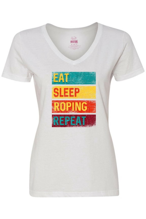 Calf Roping Rodeo Eat Sleep Roping Repeat Women's V-Neck T-Shirt