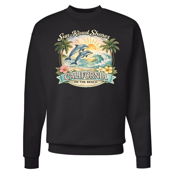 Inktastic California Beach Sun-kissed Shores Dolphins Preppy Adult Sweatshirt