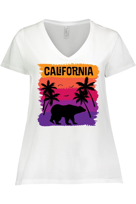 California Sunset Vacation Beach Women's Plus Size V-Neck T-Shirt