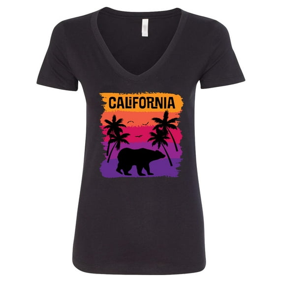 Inktastic California Sunset Vacation Beach Women's V-Neck T-Shirt