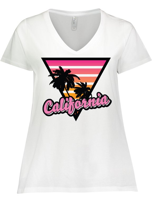 California with Triangle and Palm Trees Women's Plus Size V-Neck T-Shirt