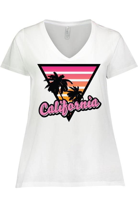California with Triangle and Palm Trees Women's Plus Size V-Neck T-Shirt