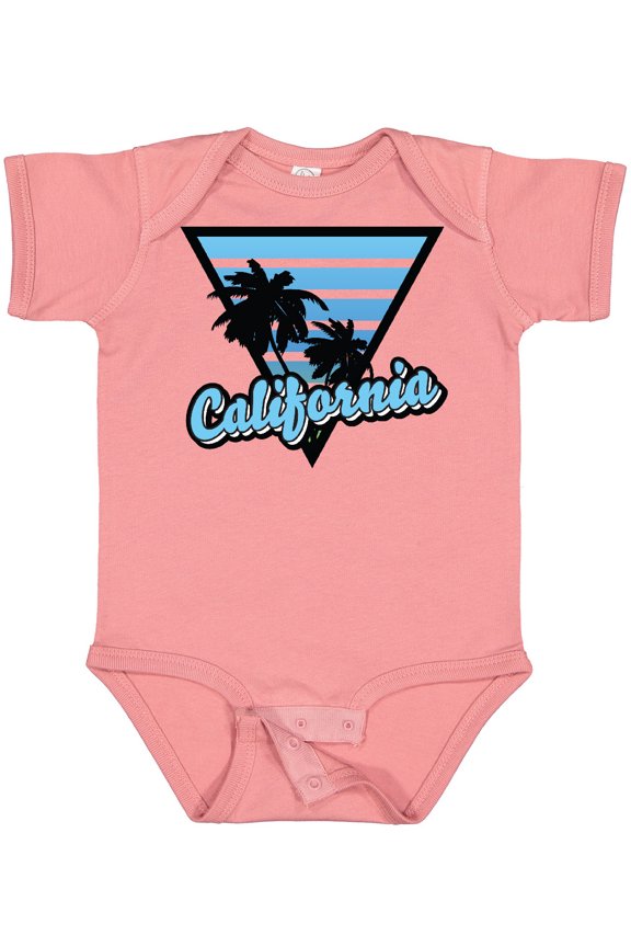 California with Triangle and Palm Trees in Blue Boys or Girls Baby Bodysuit