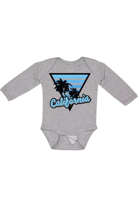 California with Triangle and Palm Trees in Blue Boys or Girls Long Sleeve Baby Bodysuit