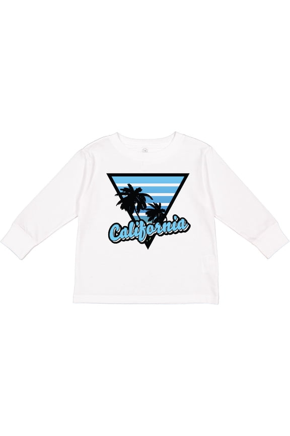 California with Triangle and Palm Trees in Blue Boys or Girls Long Sleeve Toddler T-Shirt