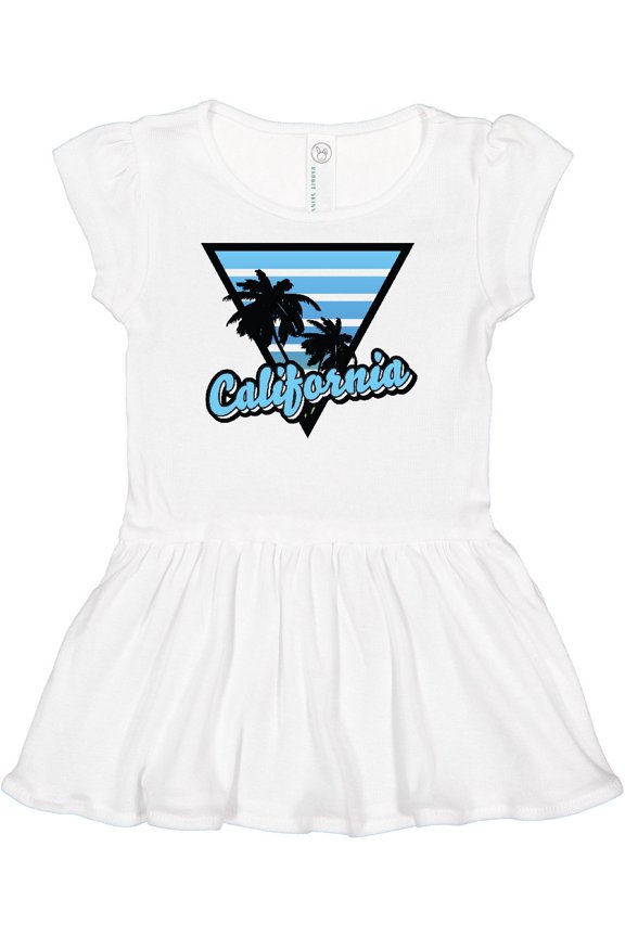 California with Triangle and Palm Trees in Blue Girls Baby Dress