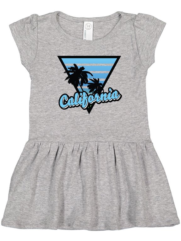 California with Triangle and Palm Trees in Blue Girls Toddler Dress