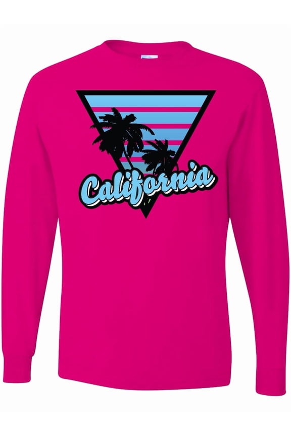 California with Triangle and Palm Trees in Blue Long Sleeve T-Shirt
