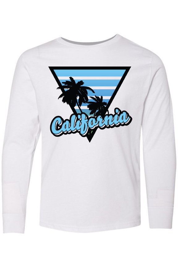 California with Triangle and Palm Trees in Blue Long Sleeve Youth T-Shirt