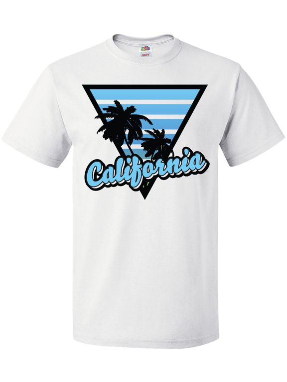 California with Triangle and Palm Trees in Blue T-Shirt
