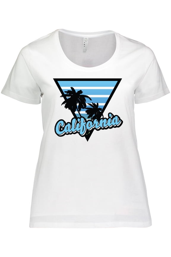 California with Triangle and Palm Trees in Blue Women's Plus Size T-Shirt