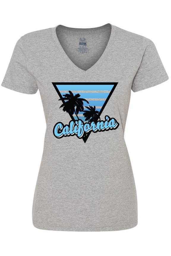 California with Triangle and Palm Trees in Blue Women's V-Neck T-Shirt