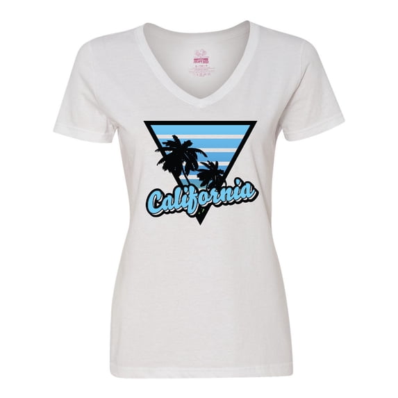 Inktastic California with Triangle and Palm Trees in Blue Women's V-Neck T-Shirt
