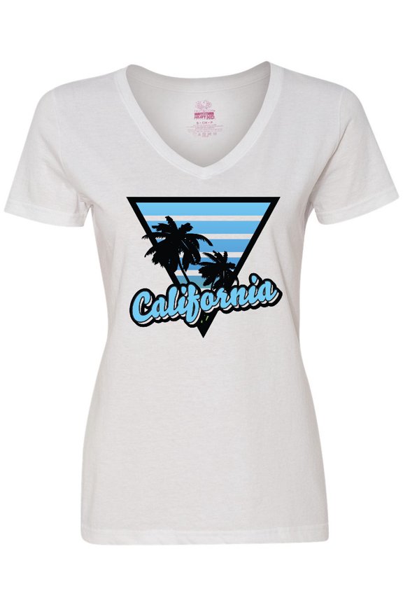 California with Triangle and Palm Trees in Blue Women's V-Neck T-Shirt