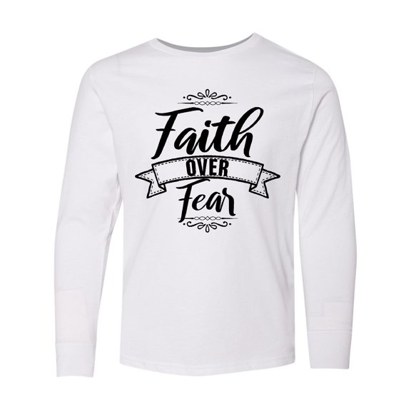 Inktastic Cancer Awareness Faith Over Fear Long Sleeve Youth T-Shirt