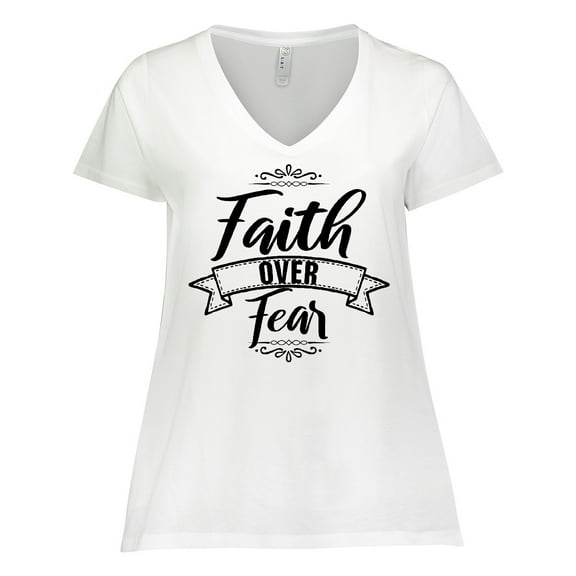 Inktastic Cancer Awareness Faith Over Fear Women's Plus Size V-Neck T-Shirt