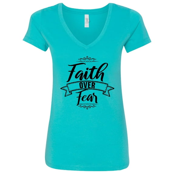 Inktastic Cancer Awareness Faith over Fear Women's V-Neck T-Shirt